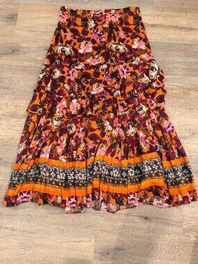 Sundance tiered floral maxi skirt. L